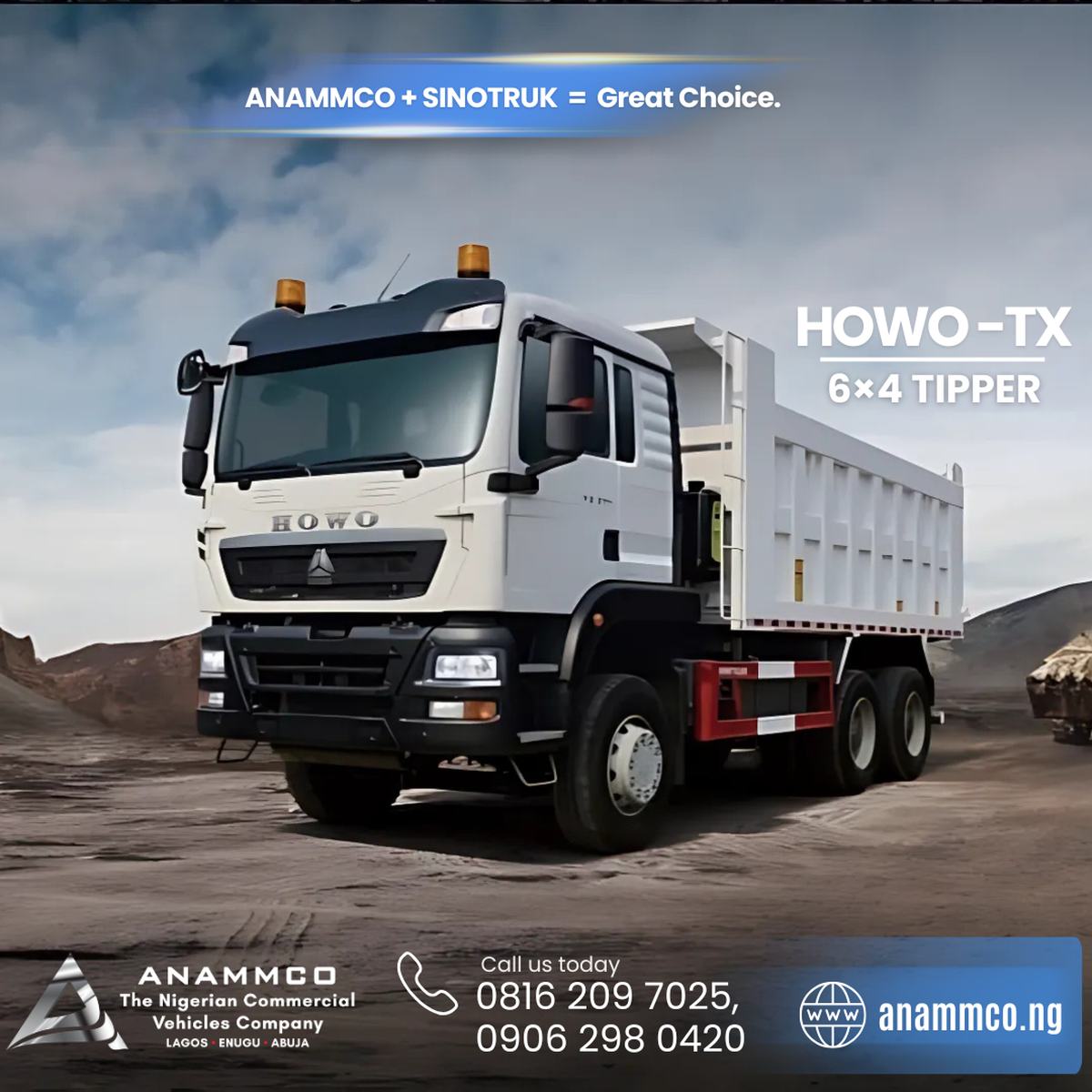 HOWO-TX 8x4 tipper truck by Sinotruk, available from ANAMMCO Nigeria